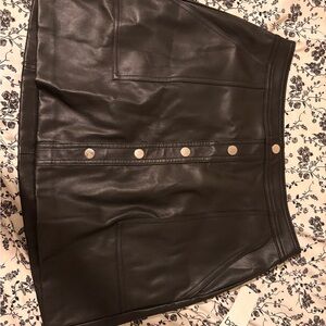 Black Leather Skirt with Button Details